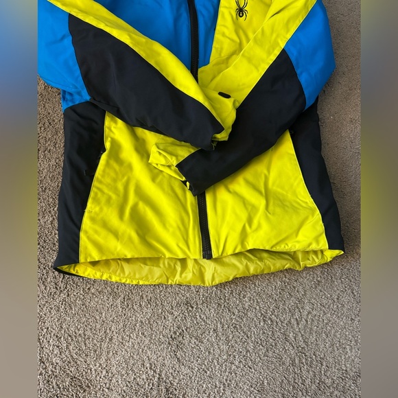 Youth Boys Lime Green/Blue Spyder Ski Jacket w/Removable hood Size 14 - Picture 2 of 6